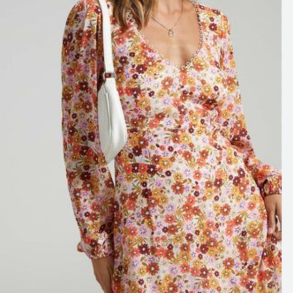 Showpo ANDREA LONG SLEEVE MINI DRESS IN SAHARA DITSY FLORAL - Picture 1 of 7